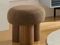 Round Mushroom Foot Stool, Teddy Fabric Footrest with Non-Skid Legs Brown | Plush round foot stool, perfect for under desk, couch, entryway; suitable for living room, bedroom and office use