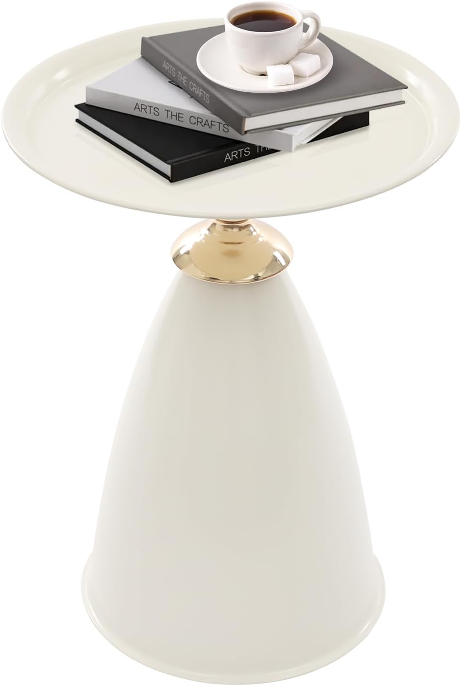 Small Drink Pedestal End Table, Modern Round Metal Pedestal Accent Tables, 15...