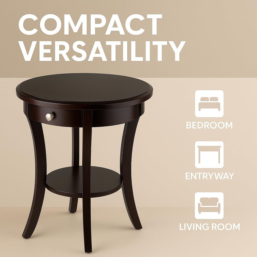 Casafoyer Wood Sasha Accent Table, 20" Round Top, 27" High, Solid W...