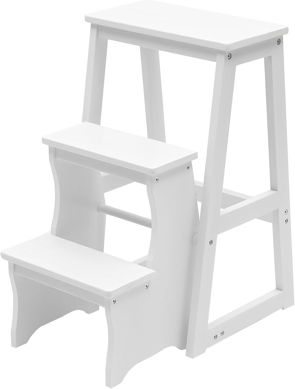 Wooden Folding Library Ladder Chair, 3-Step Multifunctional Step Stool, Displ...