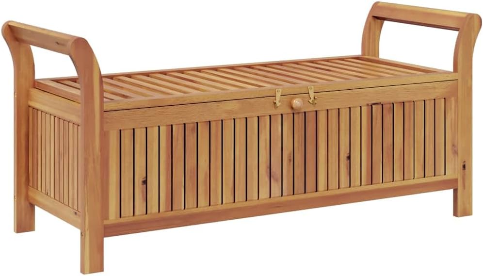 Solid Acacia Wood Garden Storage Bench with Cushion, 49.6 Inch Outdoor Patio ...