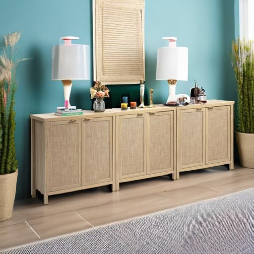 SICOTAS Rattan Cabinets, Sideboard Buffet Cabinet Credenza with Storage