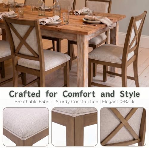 Upholstered Dining Chairs Set of 6 Farmhouse Kitchen Chairs with Cross Back A...
