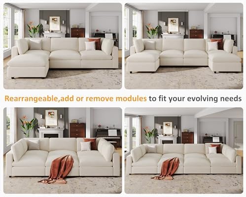 VANOMi Sectional Sofa with Convertible Sleeper Modular Couch,Chenille,Beige |...