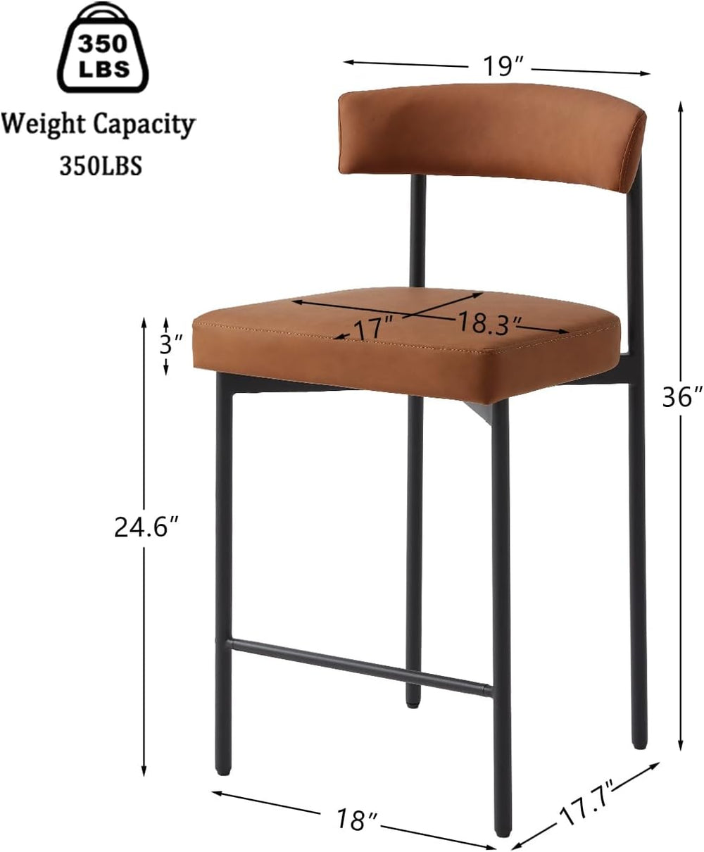 GrandNoor Brown Modern Bar Stools Set of 3, 24 Inch Faux Leather Counter Stoo...