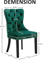 KCC Velvet Dining Chairs Set of 2, Upholstered High-end Tufted Dining Room Chair with Nailhead Back Ring Pull Trim Solid Wood Legs, Nikki Collection Modern Style for Kitchen, Green