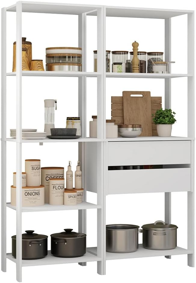Madesa Kitchen Pantry Storage Rack with 2 Drawers and Open Shelves 51" L...