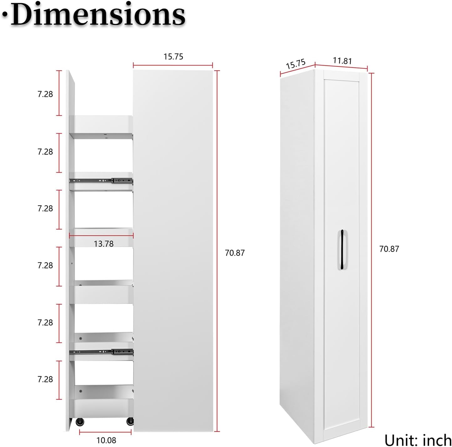 JOYSOURCE Tall Narrow Pull-Out Storage Shelf with Wheels 6-Tier Slim Rolling Storage Next to Fridge Spice Rack Shelves for Small Spaces, Kitchen, Laundry Room, Bathroom White