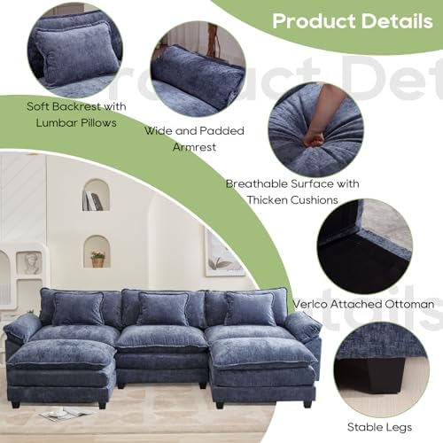 Oprisen 120" Modular Sectional Sofa, Comfy Deep Cloud Couch with Ottoman...