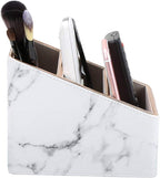 KINGFOM Remote Control Holder with 3 Compartments, Pu Leather Remote Caddy Desktop Organizer for TV, CD, Blu-Ray, Media Player, Heater Controllers and Cosmetics Office Supplies (White Marble)
