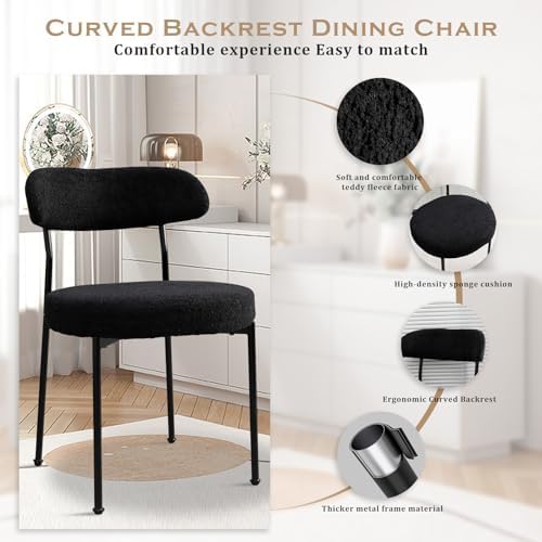 Dining Table and Chair Set 31.5" Black Round Table&2 Boucle Upholste...