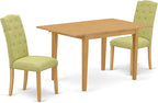 East West Furniture NOCE3-OAK-07 3 Piece Dining Set Contains a Rectangle Dining Room Table with Butterfly Leaf and 2 Limelight Linen Fabric Upholstered Chairs, 32x54 Inch, Oak