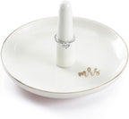 HOME SMILE Mrs Ring Holder Jewery Tray-Monogrammed Engagement Gifts for Friends,Birthday Mother's Day Christmas Gifts for Women,Ceramic White…