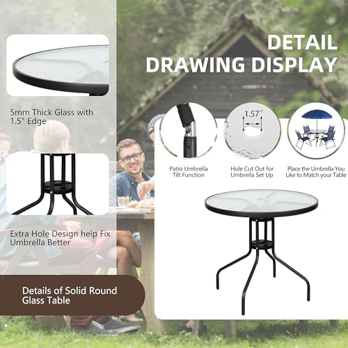 Vongrasig 6 Pieces Folding Patio Dining Set, All Weather Small Metal Outdoor ...