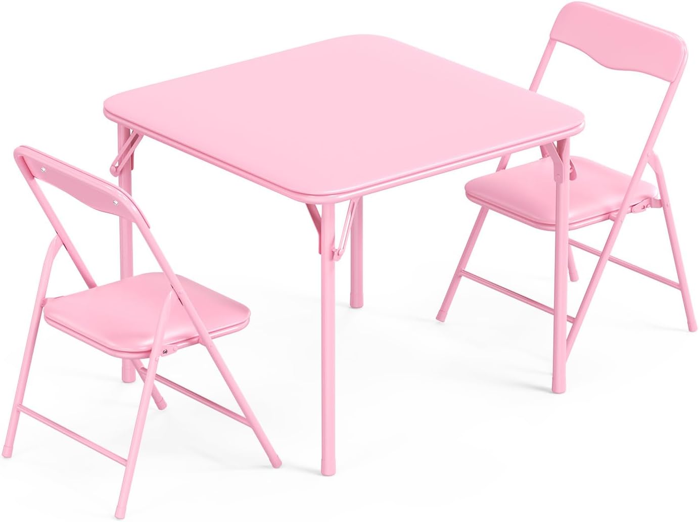 JOYMOR Kids Folding Table and Chairs Set, 3-Piece Metal Frame Activity Set with Easy-Fold Design for Playroom & Classroom (Pink)