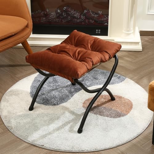 15" Upholstered Folding Foot Rest Stool with Foldable Metal Frame Brown ...