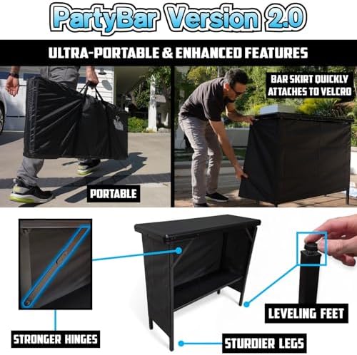 PartyLife NEW & Improved Portable Bar Table w/LED Lights, Folding Steel L...