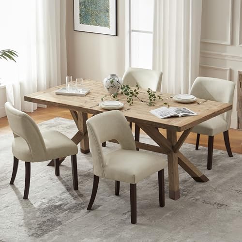 VKNOW Modern Dining Chairs Set of 4 with Rubberwood Legs, Beige