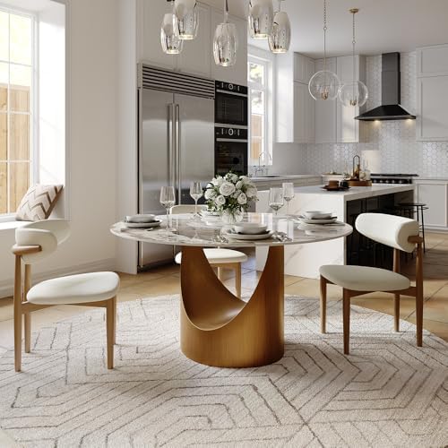 POVISON Round Pandora Dining Table for 4, 47" Sintered Stone Tabletop Di...