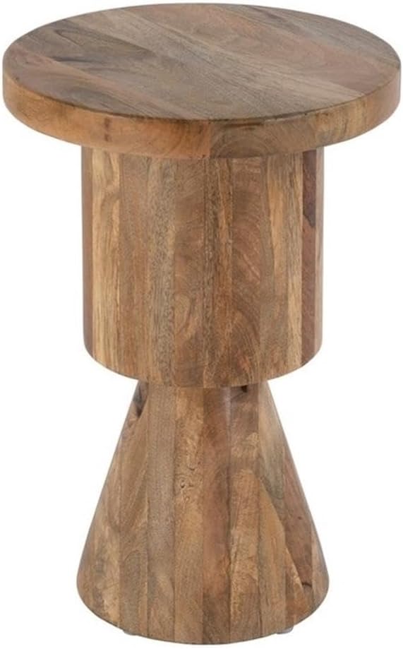 Beaumont Lane 15" Round Solid Mango Wood Side Table, Natural Brown Lacqu...