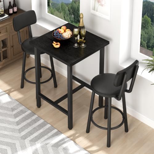 3 Piece Bar Table and Chairs Set for 2, Counter Height Square Pub Dining Set,...