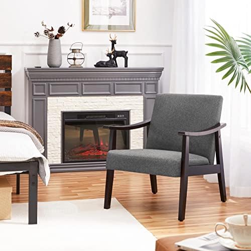 Yaheetech Accent Chairs Set of 2, Mid-Century Linen Fabric, Dark Gray