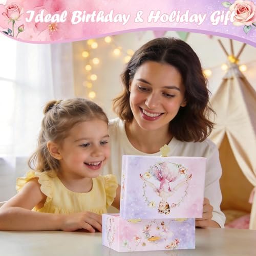 Ballerina Music Box for Girls, Swan Lake Musical Jewelry Box Organizer with Spinning Ballerina, Kids Jewelry Storage Case with Jewelry Set, Birthday for Toddler Girls