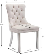 Velvet Dining Chairs Set of 6, Upholstered Dining Room Chairs with Back Ring Pull Trim and Sliver Stainless Steel Legs,Modern Kitchen Chairs Perfect for Dining Room,Living Room,Kitchen(Beige)