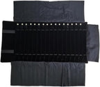 Portable Jewelry Roll Untangled Secure Necklace Travel Storage Bag Displays Holder 16 Chain (Gray PU and Black Velvet)