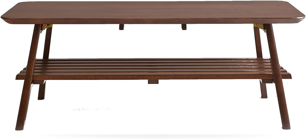 Foldable Coffee Table with Storage Shelf, Walnut Wood 47"