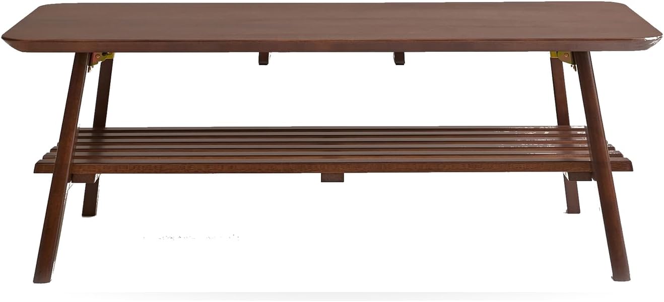 Foldable Coffee Table with Storage Shelf, Walnut Wood 47"