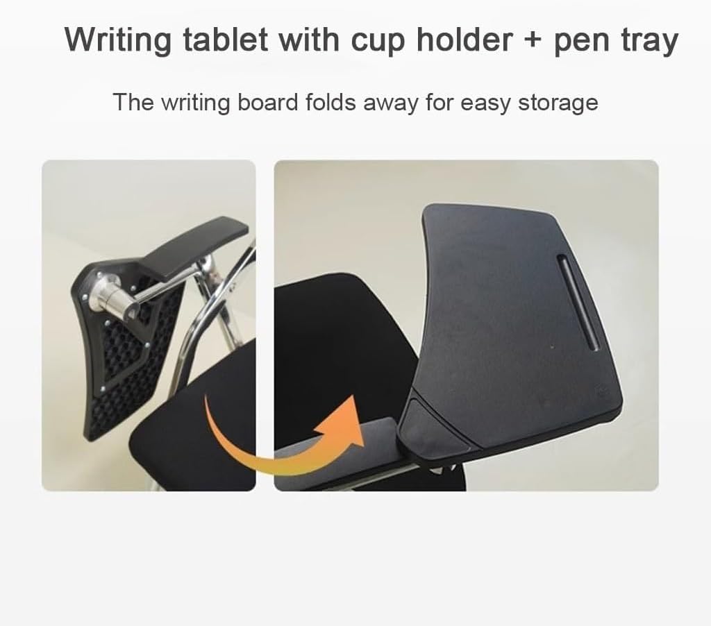 Folding Tablet Arm Chair with Writing Pad Conference Office Training Chair with Armrests for Home Office Blue(Green)