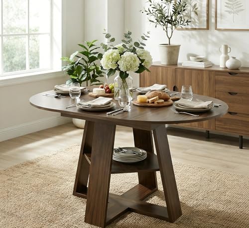 7 Piece Oval Extendable Dining Table Set for 6, 43"-59" Walnut Wood...