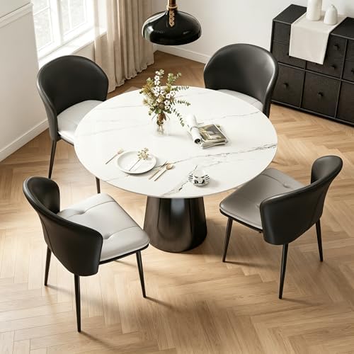 Faux Leather Dining Chairs Set of 4, Curved Back Upholstered Accent Chair, Mo...
