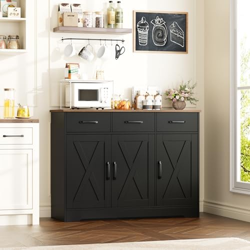 HOSTACK Kitchen Buffet Cabinet with Storage, Sideboard Coffee Bar, Black