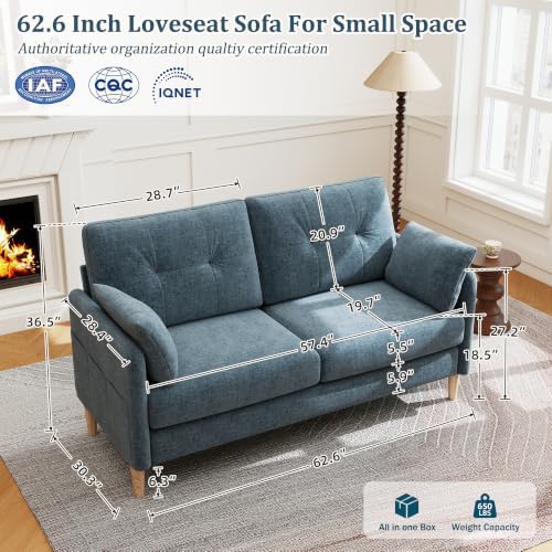 Hanherry Loveseat Sofa, 62.6" Small Couch for Living Room, Comfy Chenill...
