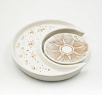 Ceramic Jewelry Dish Tray 2-Pack,Earrings Ring Holder,Small Trinket Plate | Bohemian Sun and Moon Key bowl,Unique Elegant Decor for Home,Engagement Birthday Gift,Gift for Mom Women Bride Friends