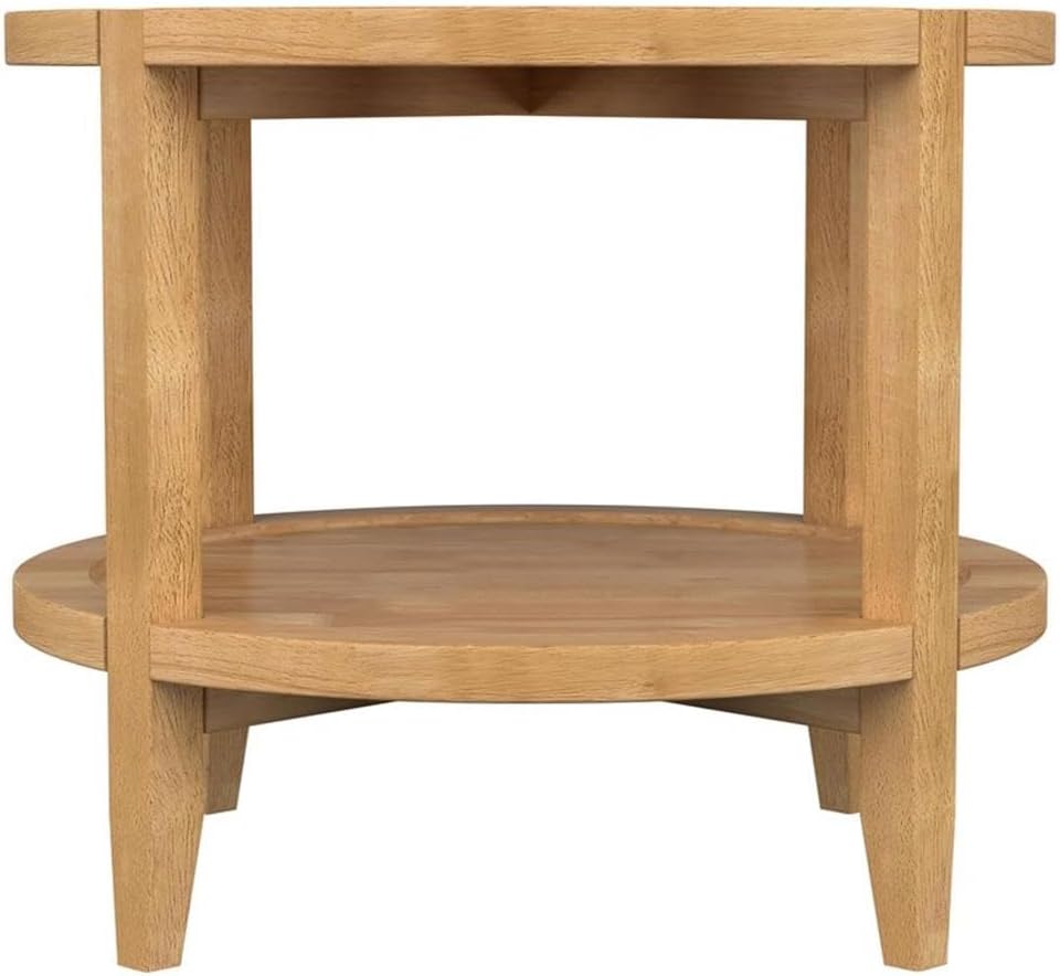 Pemberly Row Round Solid Wood End Table, 23.5 in Wide, Maple Brown Finish, As...