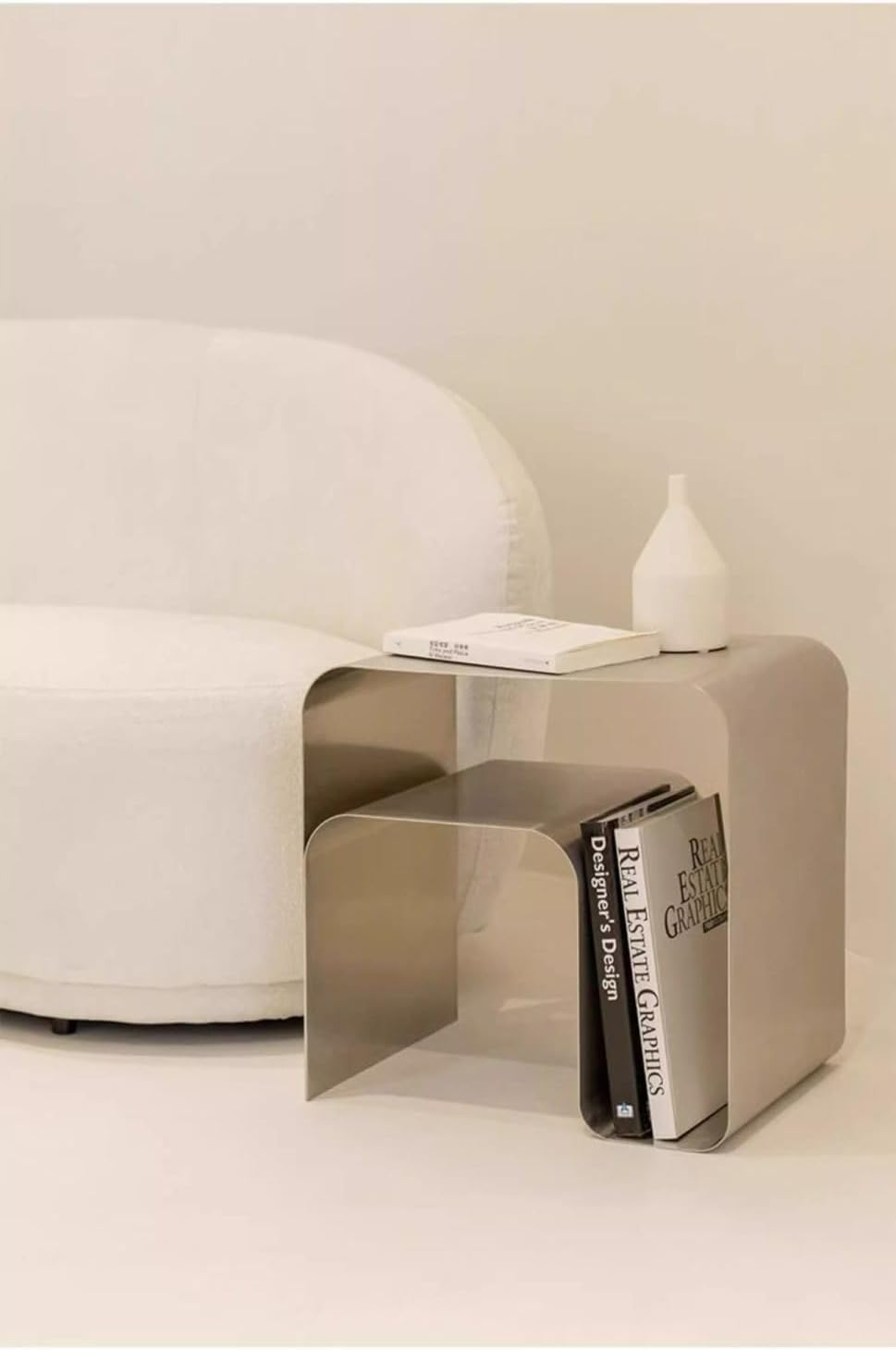 Modern Stainless Steel Side Table – Seamless Integrated Design, Sturdy and St...