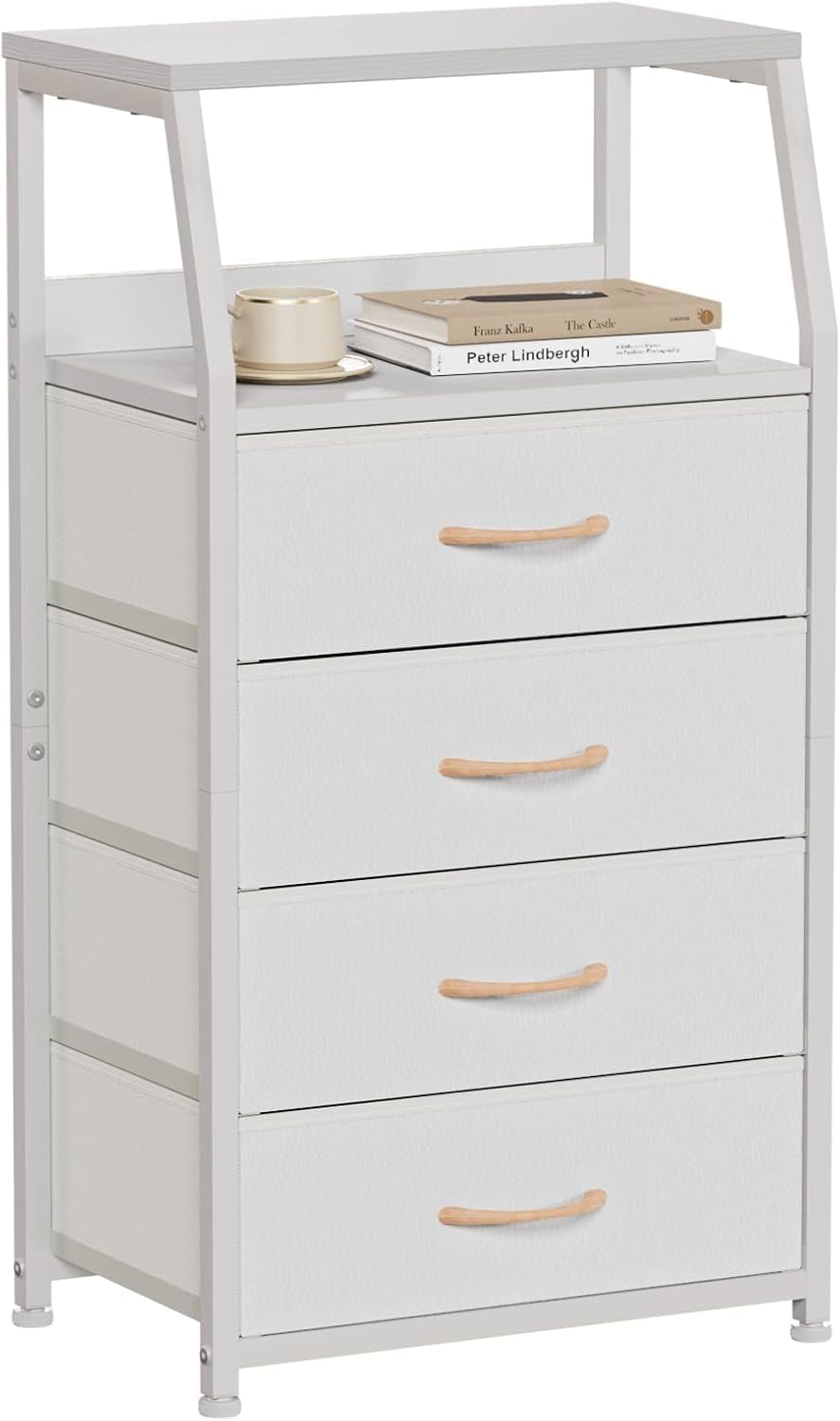 Furnulem Tall Nightstand with 4 Fabric Drawers, Small Dresser for Bedroom | W...