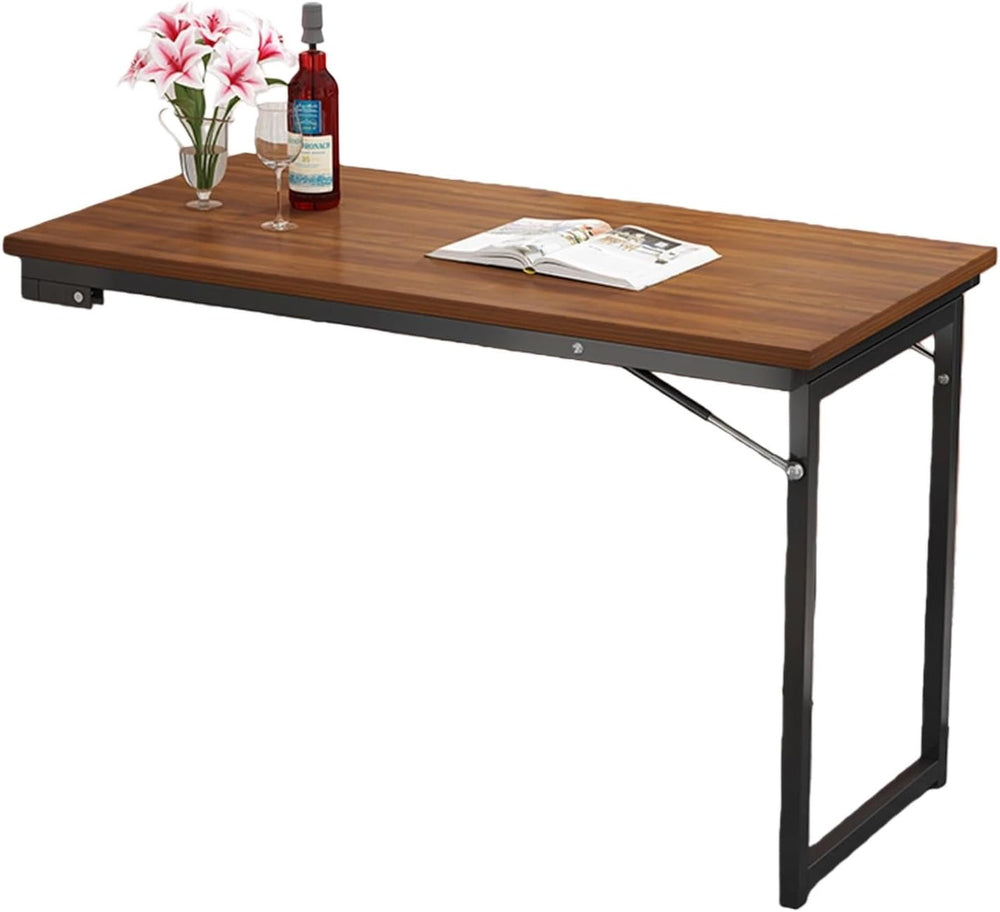 Solid Wood Fold-Up Wall Table, Minimalist Space-Saver Convertible Desk for Sm...