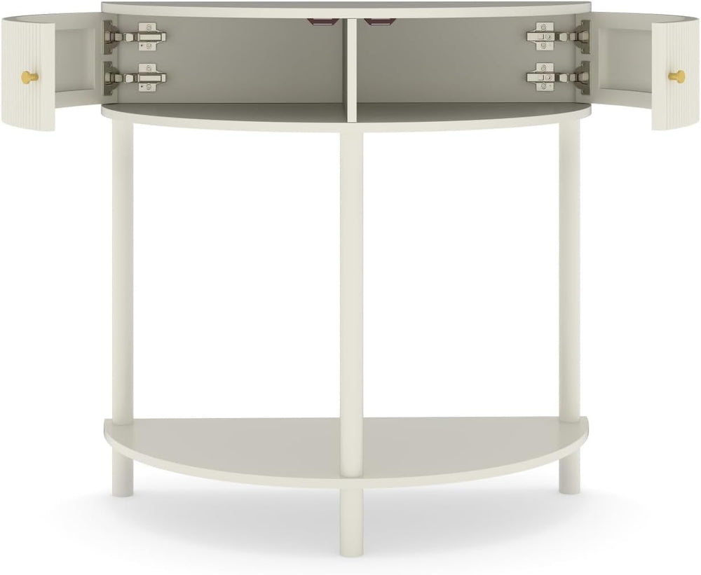 Artisan-Crafted Wave-Pattern Demi-Lune Console Table with Creamy White Finish...