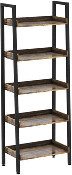 ASTARTH 5-Tier Ladder Shelf, 67 Inch Tall Open Floor Standing Bookshelf | Wooden Display Shelves with Metal Frame, for Living Room, Home Office, Rustic Brown