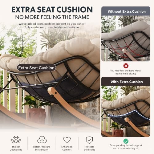 FLEXISPOT Oversized Outdoor Rocking Chair with Thick Cushion, Beige | Thick C...
