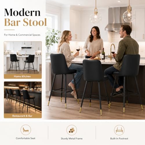 Bar Stools Set of 4,Counter Height Bar Stools with Back,Modern Faux Leather K...