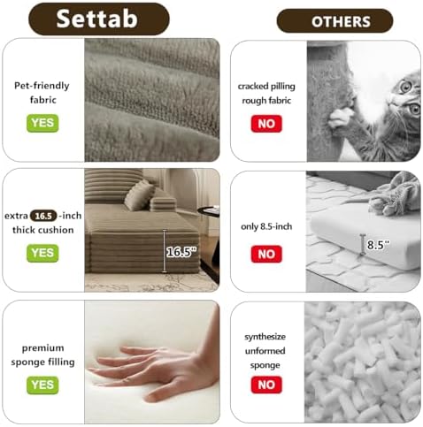 Oversized Lounge Chaise,Cloud Plush Sofa Bed,Upholstered Boneless Cloud Sofa Deep Seat,No Assembly Required,Modern Corduroy Sleeper 3 Seater Chair for Living Room Bedroom Reading,Camel