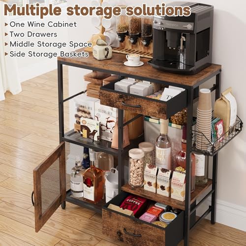 Coffee Bar Table Station, Small Coffee Cabinet with 2 Drawers & 1 Door, K...