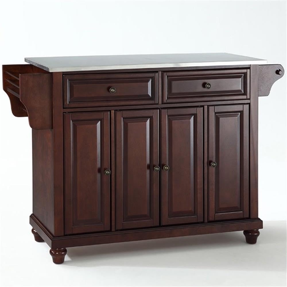 Pemberly Row Modern Wood Kitchen Island in Mahogany/Silver