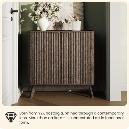 Fluted Sideboard Buffet Cabinet, Modern Wood Accent Cabinet, Walnut