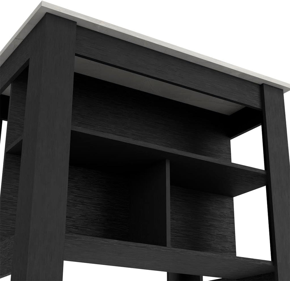 Kitchen Island Dozza with Three Shelves in Black and Ibiza Marble | Three sto...